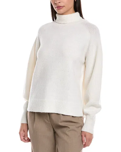 Lafayette 148 148 New York Metallic Trim Cashmere Turtleneck Sweater In White