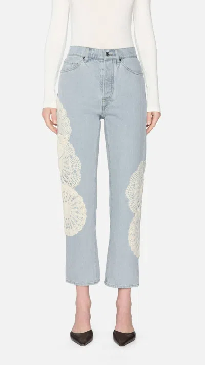 Frame The Crochet Vertical High Rise Ankle Straight Jeans In Wisp In Blue