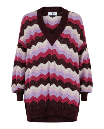 M Missoni Oversized V-neck Zigzag Sweater In Multi
