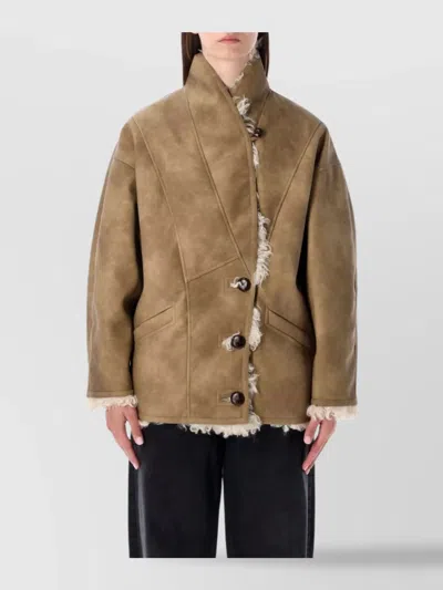 Isabel Marant Étoile Isabel Marant Etoile Women Beige Shearling Coat With High Collar And Button Closure In Leather And F In Brown