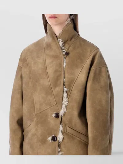 Isabel Marant Étoile Isabel Marant Etoile Women Beige Shearling Coat With High Collar And Button Closure In Leather And F In Brown