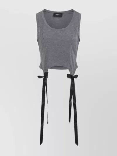 Simone Rocha Cropped Grey Lyocell Tank Top With Asymmetric Hem And Bow Tails In Gray