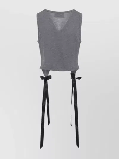 Simone Rocha Cropped Grey Lyocell Tank Top With Asymmetric Hem And Bow Tails In Gray