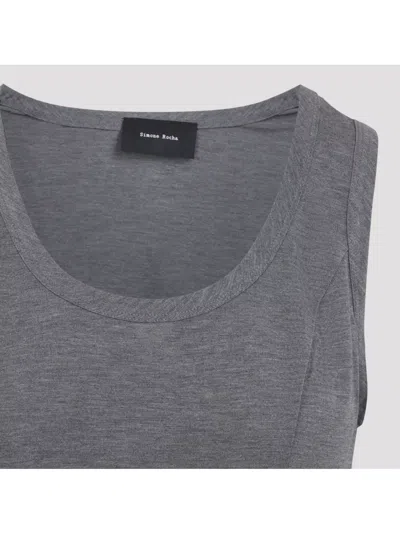Simone Rocha Cropped Grey Lyocell Tank Top With Asymmetric Hem And Bow Tails In Gray
