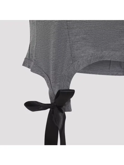 Simone Rocha Cropped Grey Lyocell Tank Top With Asymmetric Hem And Bow Tails In Gray