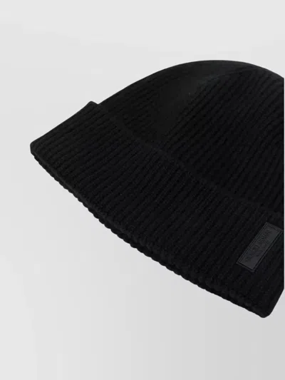 Giorgio Armani Textured Beanie With Turned Up Brim In Black