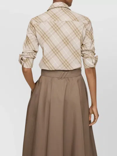 Burberry Women Beige Shirt With Pointed Collar And All-over Check Motif In Cotton Woman In Neutral