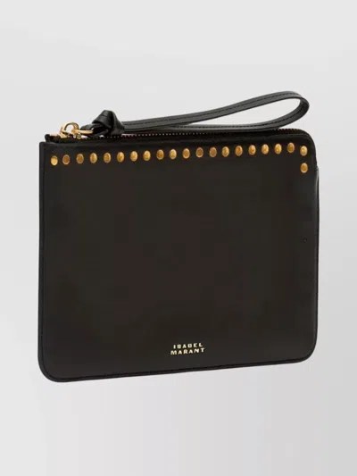Isabel Marant Studded Wrist Strap Flat Clutch Bag In Black