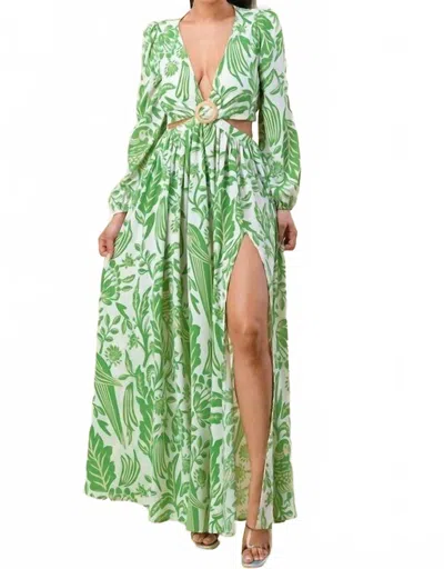 The Sang Camille Chiffon O Ring Detail Floral Dress In Green In Multi