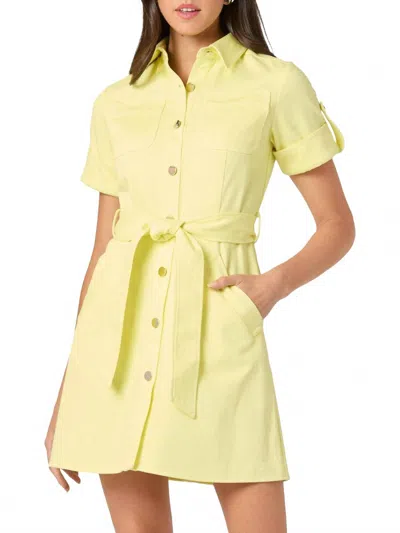 Shoshanna Corie Denim Mini Shirtdress In Sunburst In Purple