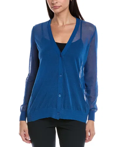 Lafayette 148 New York V-neck Button Front Wool-blend Cardigan In Blue