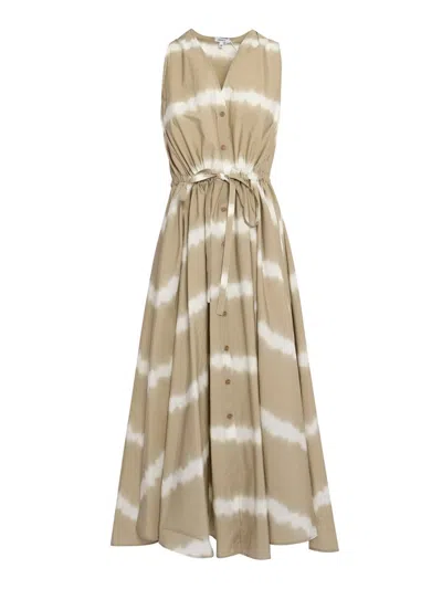 Aspesi Maxi Dress With Cross-strap Back And Tie-dye Pattern In Neutral