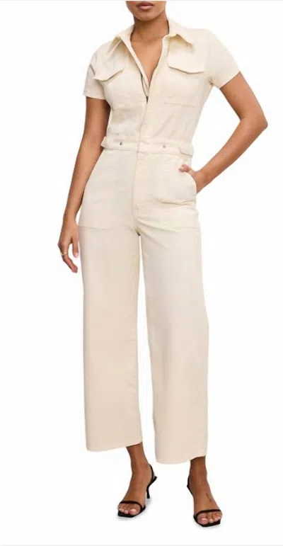Good American Fit For Success Twill Palazzo Jumpsuit In Ecru In White