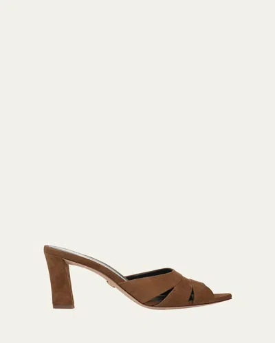 Veronica Beard Cassiel Suede Peep-toe Slide Sandals In Brown