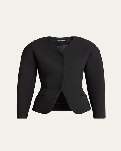 Jacquemus Tailored Blazer Peplum Structured Shoulders In Black