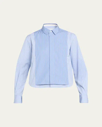 Sacai Stripe Overlay Poplin Button-up Shirt In Blue