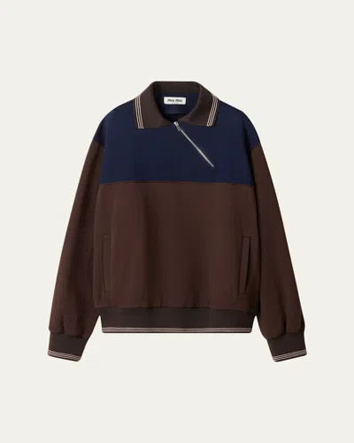 Miu Miu Oversized Two-tone Knit Sweater In Brown