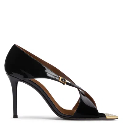 Giuseppe Zanotti 90mm Intrigo Patent-leather Cross-strap Heeled Sandals In Black