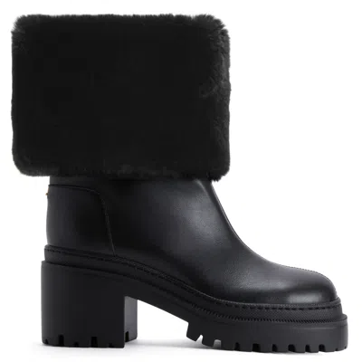 Giuseppe Zanotti Leather Ankle Boots With Shearling Cuff In Black