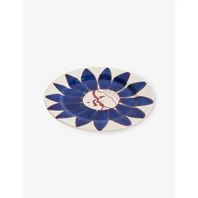 Hay Deep Blue Flower La Pittura Ceramic Plate In Blue