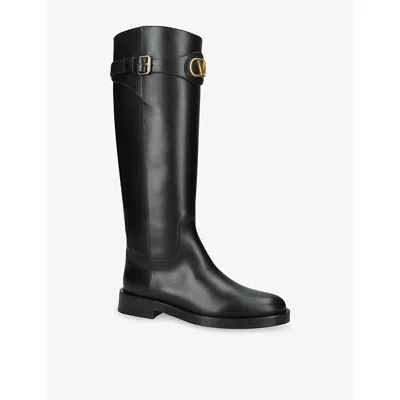 Valentino Garavani Vlogo Signature Calfskin Boot 30mm Woman Black 38.5