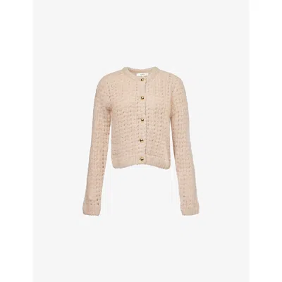 Frame Womens Mauve The Plush Round-neck Knitted Cardigan In Neutral