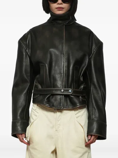 Christopher Esber Burnished Belted Leather Jacket In Black