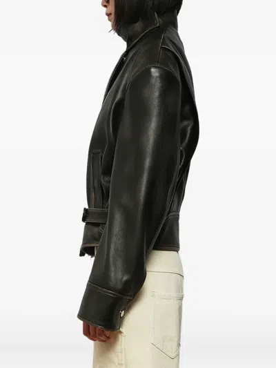 Christopher Esber Burnished Belted Leather Jacket In Black