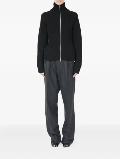 Maison Margiela Black Wool Zip-up Cardigan In Black