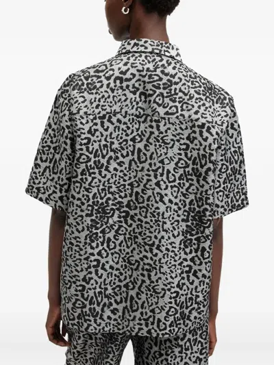 Allsaints Jemi Leopard Print Button-up Shirt In Gray