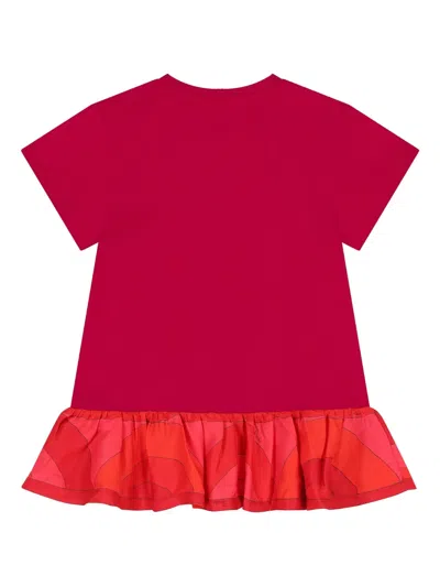 Pucci Junior Logo-patch Ruffled Dress In Red