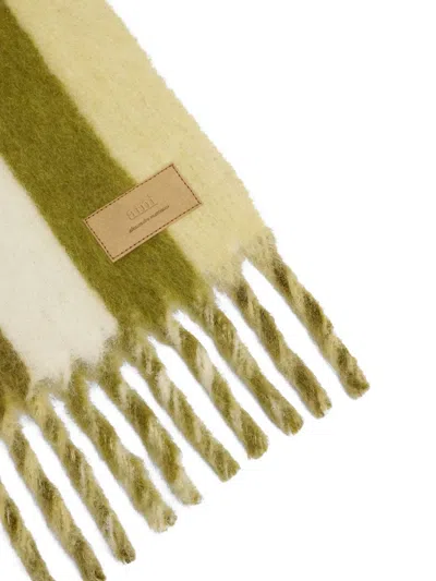 Ami Alexandre Mattiussi Rectangular Scarf With Fringed Edges And Stripes In Green
