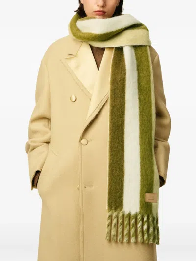 Ami Alexandre Mattiussi Rectangular Scarf With Fringed Edges And Stripes In Green