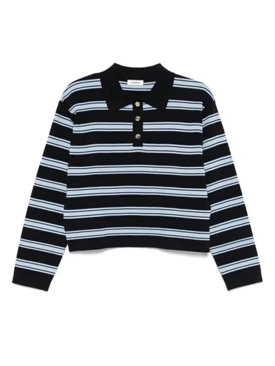Sandro Striped Polo Top In Blue