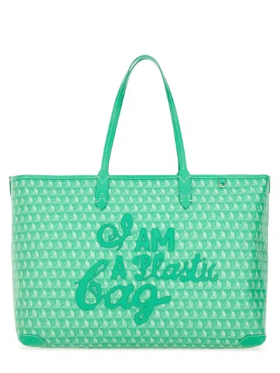 Anya Hindmarch Tote Bag With Bold Script And Textured Pattern In Green