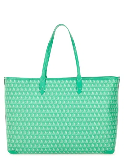 Anya Hindmarch Tote Bag With Bold Script And Textured Pattern In Green