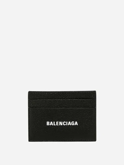Balenciaga Logo Print Leather Cardholder In Black