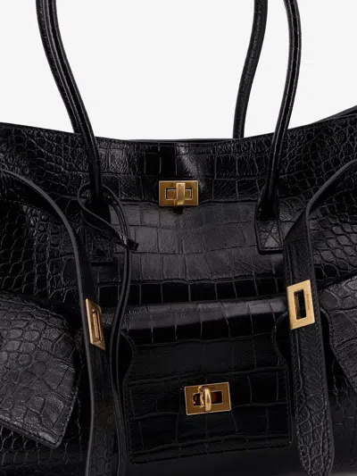 Balenciaga All Day Croco Leather Shoulder Bag In Black