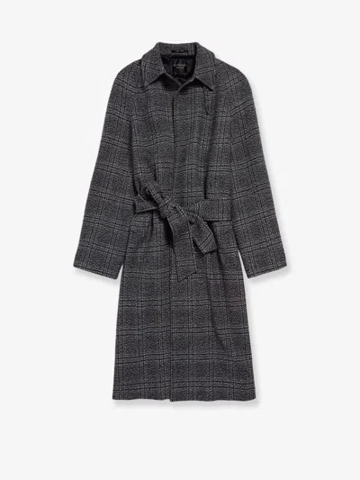 Balenciaga Vintage Checked Wool One Layer Raglan Coat Clothing In Black