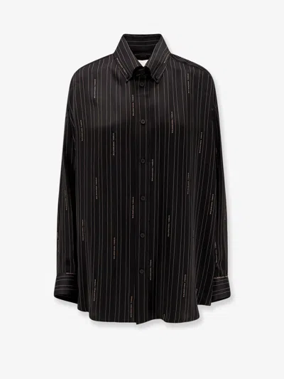 Balenciaga Pinstriped Black Button-down Shirt Women In Brown