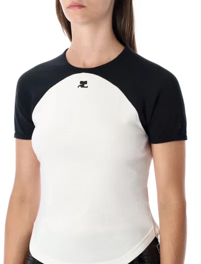 Courrèges Circle Contras T-shirt Woman Black And White In White