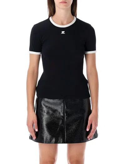 Courrèges Signature Contrast Cotton T-shirt In Black