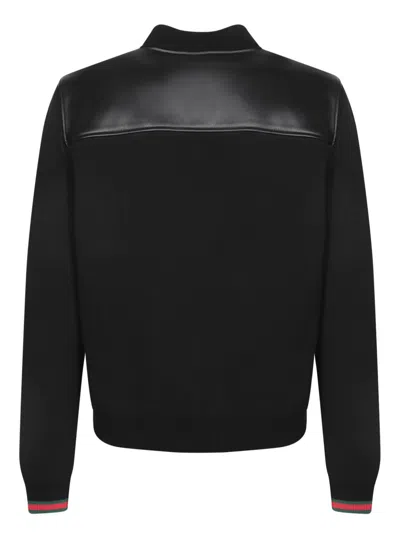 Gucci Black Bomber Jacket With Front Logo In Nappa Leather And Mesh Man In Black