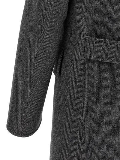 Tom Ford Mens Dark Grey Black Herringbone Double-breasted Wool Coat In Gray