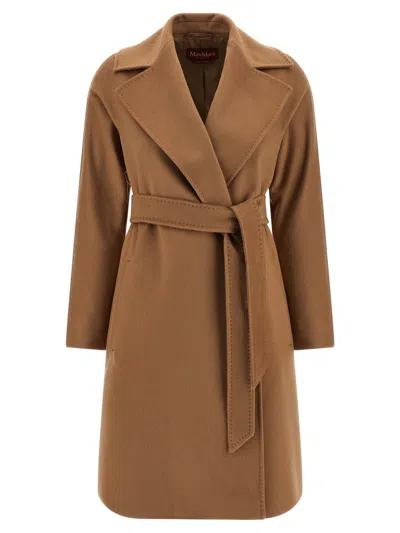 Max Mara Hazelnut Robe Coat In Cashmere Wool And Silk In Brown