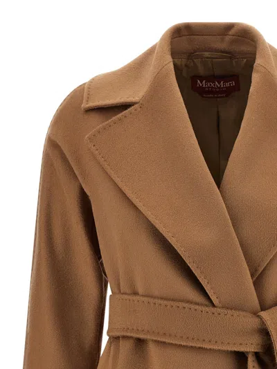 Max Mara Hazelnut Robe Coat In Cashmere Wool And Silk In Brown