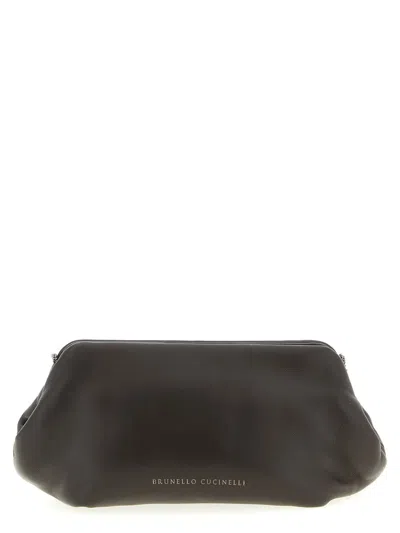 Brunello Cucinelli Chain Strap Shoulder Bag With Soft Texture In Gray