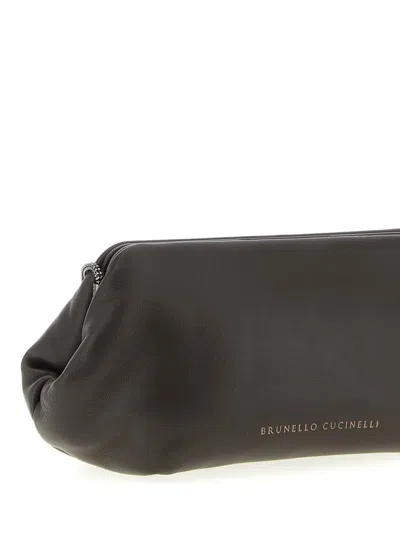 Brunello Cucinelli Chain Strap Shoulder Bag With Soft Texture In Gray