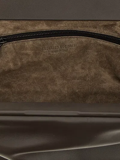 Brunello Cucinelli Chain Strap Shoulder Bag With Soft Texture In Gray