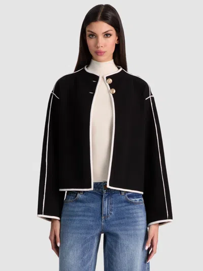 Alice And Olivia Pearson Collared Sweater Jacket In Black